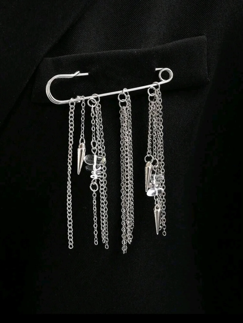 Silver Safety Pin Chain Drop Brooch - Women Jewelry